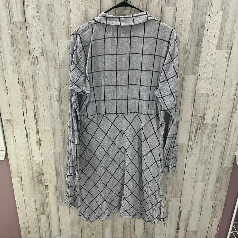 Sundance Grey Black Windowpane Check Dress Tunic Top Cotton Hi Lo